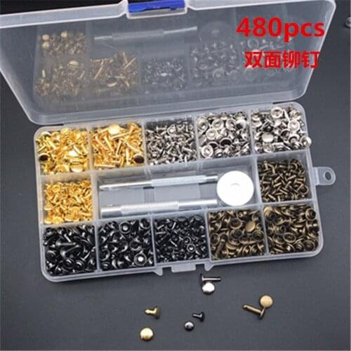 480 Sets Leather Rivets Double Cap Rivet Tubular Metal Studs with Punch Pliers Fixing Set Tools for DIY Leather Craft Rivets Rep