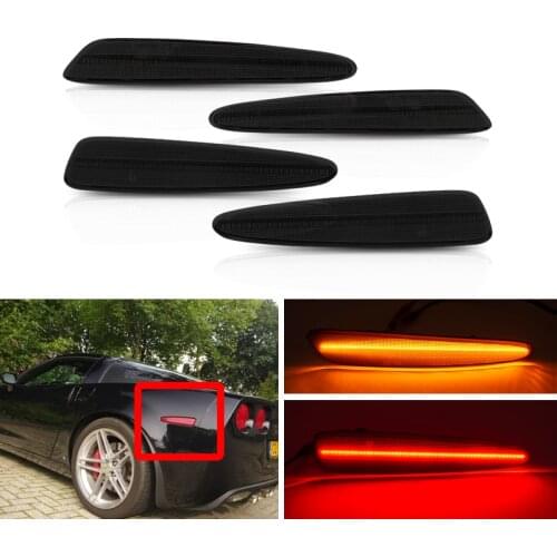 4x Smoked Led Side Marker Lights F&R Amber Red Indicator For Chevrolet Chevy Corvette C6 2005-2013 OEM 10440721 10440722