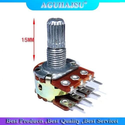 5pcs WH148 B1K B2K B5K B10K B20K B50K B100K B500K 6Pin 15mm Shaft Amplifier Dual Stereo Potentiometer 1K 2K 5K 10K 50K 100K 500K
