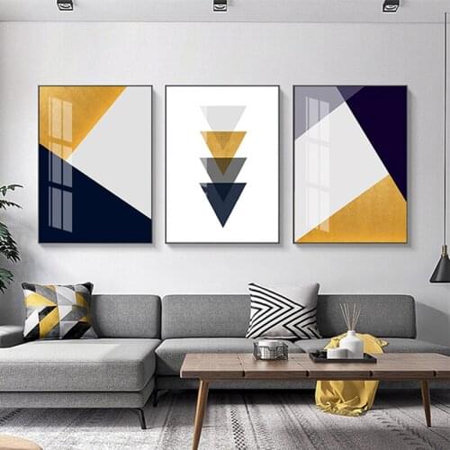 Abstract Circular Geometric Yellow Black White Green Gray Color Block Canvas Painting Wall Picture Print Poster Room Decoration
