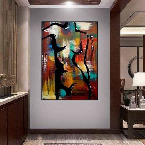 Abstract Art Graffiti Color Painting Female Nude Abstract Canvas Painting Simple Style Interior Decoration Painting(No Frame)