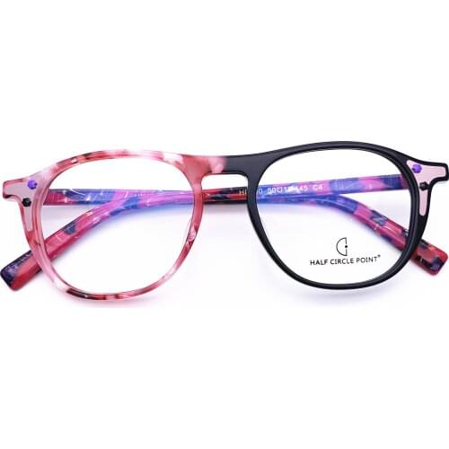 Belight Optical Women Acetate Fancy Colorful Contrast Pink Color Star Rivet Design Spectacle Frame Precription Lens HP250