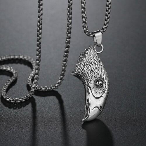 Hip Hop Punk Biker Silver Color Stainless Steel Chain Large Eagle Hawk Head Pendants Necklace for Men Jewelry