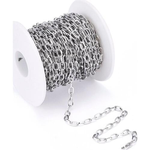 Pandahall 7x4x0.8mm 304 Stainless Steel Cable Chains for Necklace Bracelet Jewelry DIY Making about 10m/roll