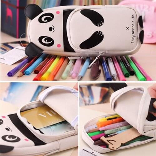 1PC Pencil Case Korean Cartoon Animals PU Leather Cute Kawaii Panda Waterproof Pencils Bag Stationery School Student Supplies
