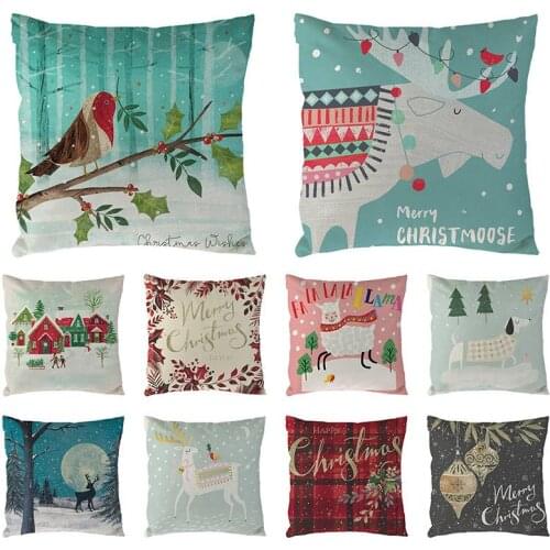 Sofa Decorative Cushions Cover Christmas Tree Merry Christmas Pillows Cotton Linen Throw Pillow 45x45cm Home Decor 1678