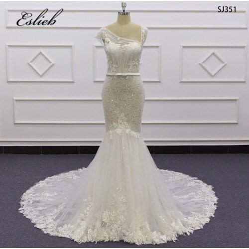 Eslieb High quality Pearls Mermaid wedding dress 2020 Belt Zipper back Wedding dresses China Bride Dresses Vestido de Noiva