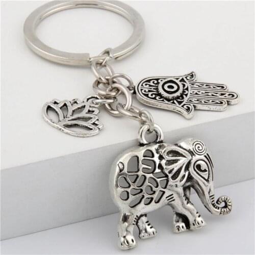 1pc Tribal Ethnic Keychains Unique Bohemia Gift Key Holder Lotus Jewelry Hand Elephant Car Keychain For Women E1685