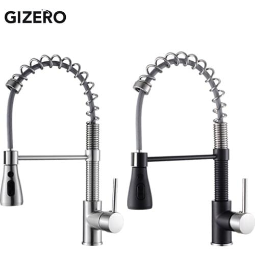 GIZERO Spring Pull Down Kitchen Faucet Dual Spouts 360 Swivel Handheld Shower Kitchen Mixer Crane Hot Cold 2 Outlet Spring Taps
