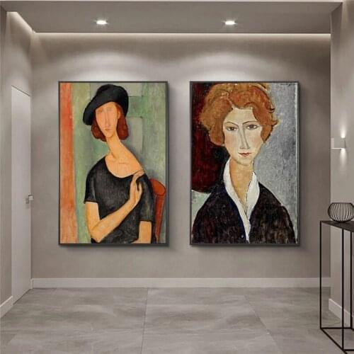 Nordic Portrait of Jeanne Hebuterne Canvas Painting By Modigliani Posters And Prints Wall Art Pictures Home Room Decor Cuadros