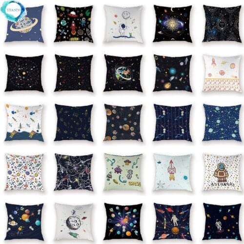 Space Science Polyester Cushions Cover Cartoon Universe Spaceship Decorative Throw Pillow Case Pillow Cover for Sofa Car Home