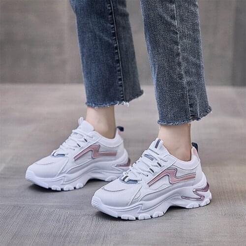 Womens Sneakers Thick Bottom Lace Up Mesh Patchwork Shallow Female Vulcanized Shoes Comfortable Leisure Ladies Casual Footwear