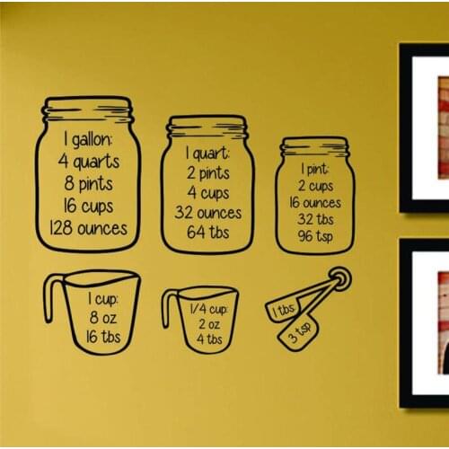 Measuring Cups Wall Decal Home Kitchen Décor Conversion Baking Vinyl Wall Sticker Art Measur Cup Set Restaurant Wall Mural AF008