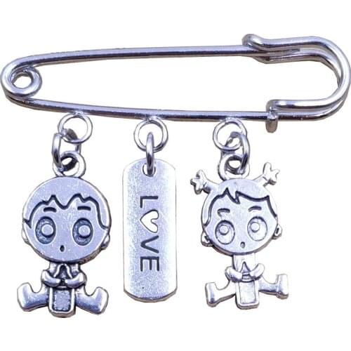 Cute Engraved Love Kawaii Retro Silver Plated Brooch Angel Lovers Child Boy And Girl Romantic Women Mother Female Gift BQ001-019