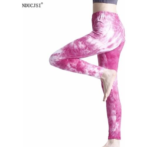 NDUCJSI Fashion Push Up Workout Leggings Slim High Waist Jeggings Women Sexy Sportswear Leggins Workout Red Tie Dye Yoga Pants