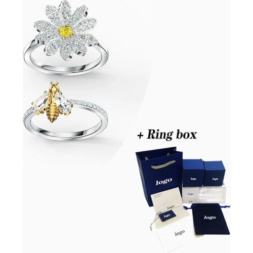 Fashion SWA new ETERNAL FLOWER ring set with daisies. Golden bee decoration crystal female fashion luxury jewelry romantic gift