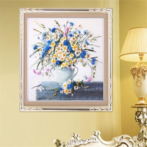 3D DIY Ribbon Embroidery kit Flower Stain Painting Set Beginner Handcraft Needlework Kits Cross Stitch Series Arts Crafts Sewing