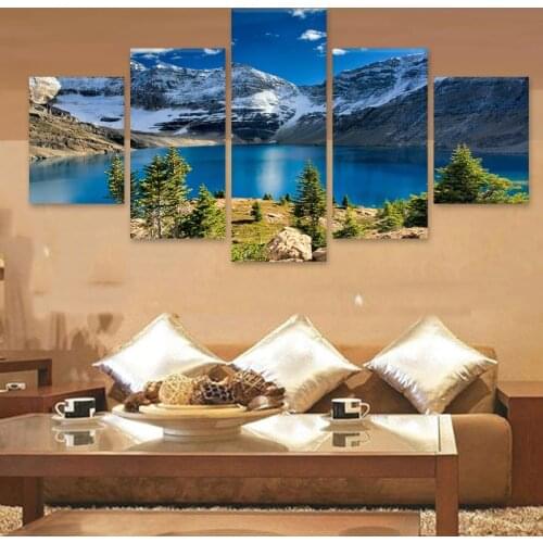 Wall Art Home Decor Painting 5 Pcs Snow Mountains Rivers Natural Landscape Abstract Print Modern Posters Canvas Modular Picture