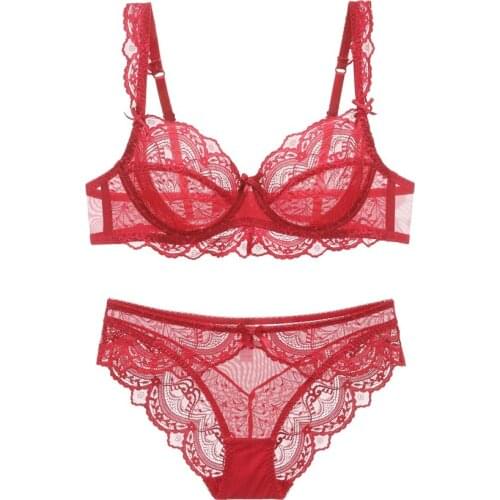 New Transparent Women Bra And Panties Lace Underwear Sets For Girl Set Lingerie Sexy Plus Size C D E Cup Push Up Brassiere