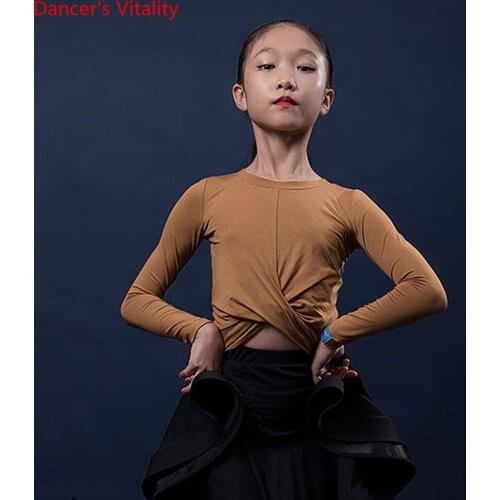 Latin Dance Practice Clothes Female Childrens Tops Long Sleeve Winter New Child Stage Performance Training Clothing