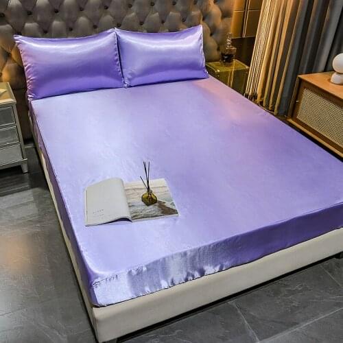 Solid Color Sleeping Fitted Sheet Set 3pcs/set Satin Silky Bed Sheet with Pillowcase Twin Full Queen King Bed Mattress Cover Set