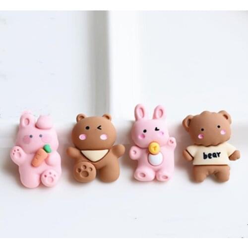 Resin Cartoon Bear Happy Rabbit Flat Back Cabochons Scrapbook Craft DIY Jewelry Making Embellishments Accessories