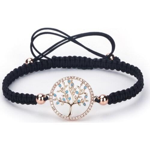 Transparent Life Tree In Middle and Border of CZ Stones Charms Bracelets For Women Lucky Jewelry Adjustable Hand-woven Bracelets