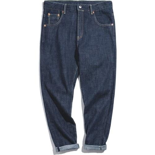 2020 New 14.8oz Regular Straight Fit Raw Selvedge Denim Jeans Fashionable Jeans Dark Blue