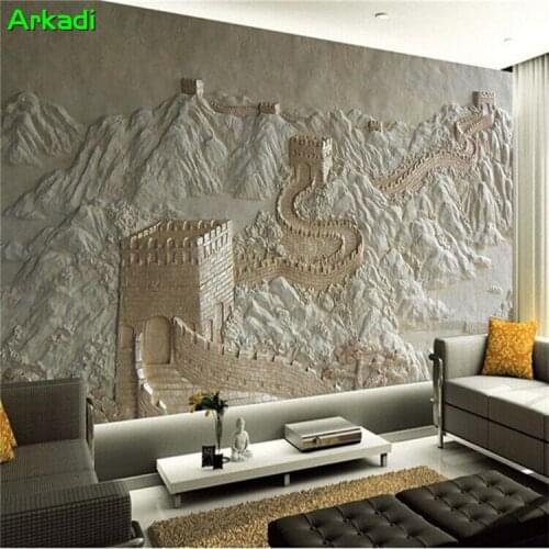 Great Wall Relief Sandstone Wallpaper 3D Sofa Restaurant Hotel Background Wallpaper Chinese Custom Mural