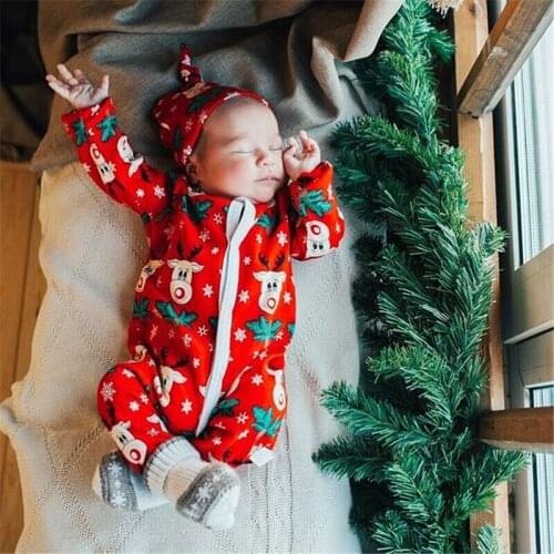 0-24M Christmas Newborn Kid baby Boy Girl Clothes Elk Cartoon Cute Romper Long Sleeve Xmas Party Club Cotton Winter Outfit
