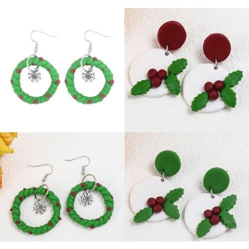 Handcraft Polymer Clay Twine Circle Doughnut Earrings for Women Trendy Clay Leaf Fruit Plant Earrings Jewelry Free Shipping