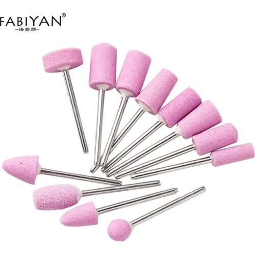 Pink Pedicure Grinding Polishing Nail Art Drill Bits Quartz Stainless Steel Handle Manicure Machine Accessory Tools 12Pcs/ set