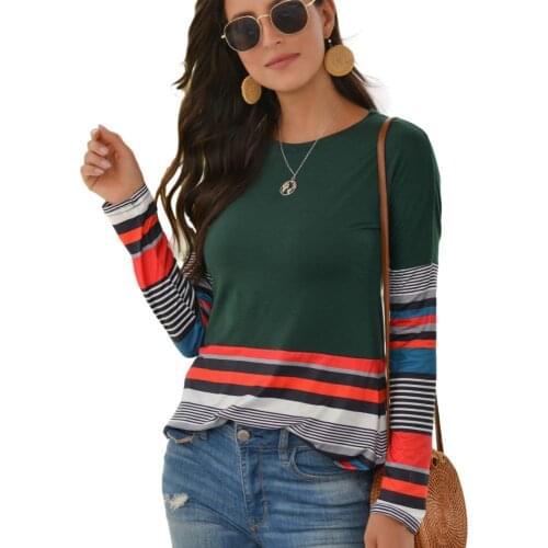 Casual Striped Tshirt Autumn Women New 2020 Cotton Long Shirt Femme Plus Size 2XL Slim Top Female Patchwork Tees Women Clothes