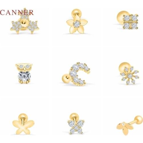 CANNER 1 Pcs 925 Sterling Silver Earrings For Women C Shape Stud Earrings Gold/Silver Jewelry Ear Piercing Fine Gift 2021 Trend