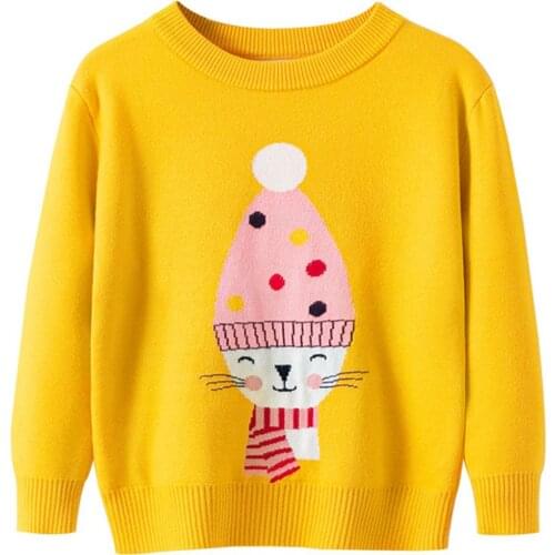 2-7Y Winter Baby Girls Woolly Jumper Sweaters Coat Kids Knitting Pullovers Tops Cute Long Sleeve Knitwear Children Clothes