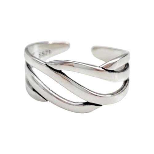 925 Sterling Silver Fashion Retro Woven Multi-Layer Winding Opening Index Finger Ring Fine Jewelry For Women Party Gift