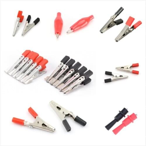 One Or 10pcs 55MM Metal Alligator Clip Crocodile Electrical Clamp For Testing Probe Meter Black And Red With Plastic Boot