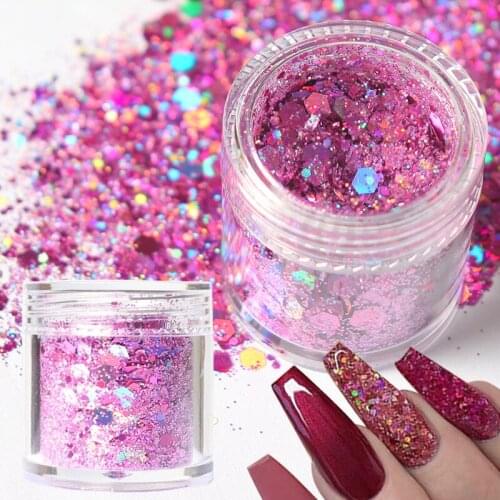 1 Box 5-6g Holographic Hexagon Shape Nail Glitter Powder Laser Silver Nail Sequins DIY Polish Manicure Nails Art Decoration 10ml