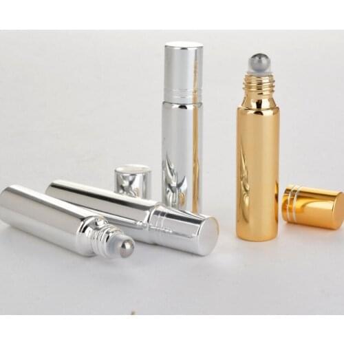 10 ml Gold/Silver Metal Roller Bottle For Essential Oil Empty UV Roll-on Glass Bottles Wholesale