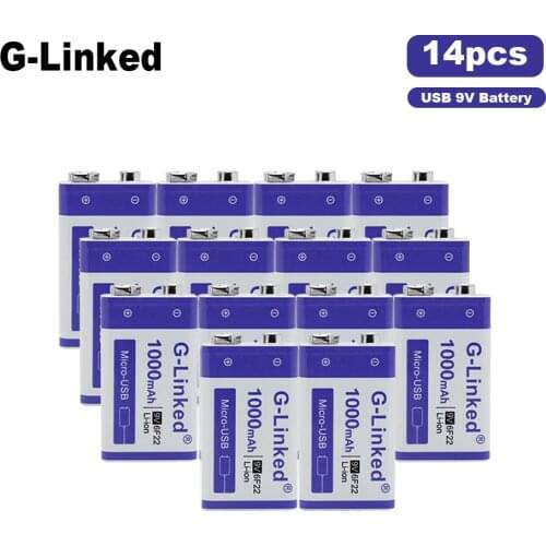 14pcs Rechargeable 9V 6F22 Battery Li-ion 1000mAh 9V Rechargeable Battery for Digital Camera Remote Control Toys Metal Detector