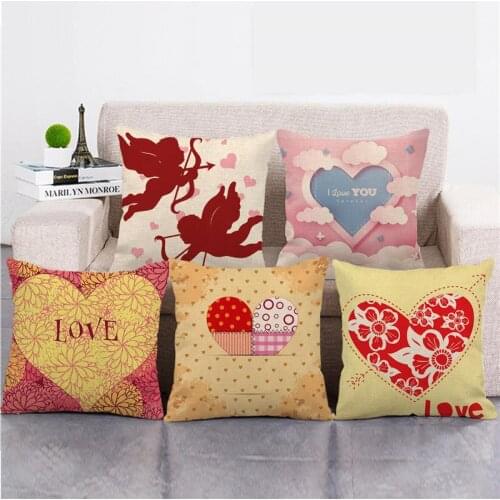 2021 Valentines Day Heart-shaped Gift Pillow Cover Cushion Covers 45*45cm Artificial Linen Material Pillow Case Sofa Car Decor