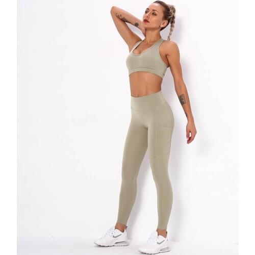 2021 Top Selling Shockproof Running Fitness Yoga Clothes Seamless Sport Bra Cropped Pants Suit