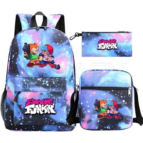Games Friday Night Funkin Backpack 3pcs Set Students Cartoon Anime Schoolbags Unisex Travel Knapsack High Capacity Rucksack
