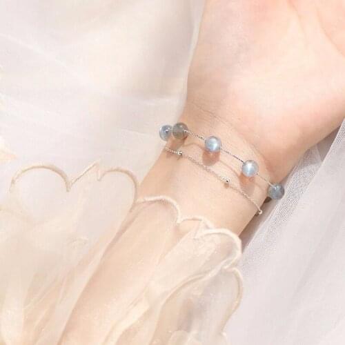 Sweet Jewelry Double Layer Chain Bracelet Hot Selling Sweet Pink And Grey Roun Bead Charm Bracelet For Celebration Gifts