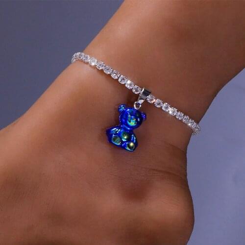2021 Boho Cute Beach Teddy Gummy AB Color Bear Anklet Bracelet on the Leg Sandals Pendant Foot Chain Anklet Jewelry Wholesale