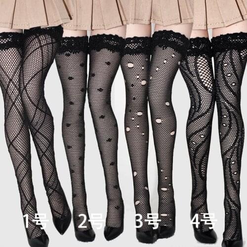 1/6 Sexy Black Long Stockings Mesh socks Clothes Accessories Fit 12'' Female PH TBL Action Figure Body