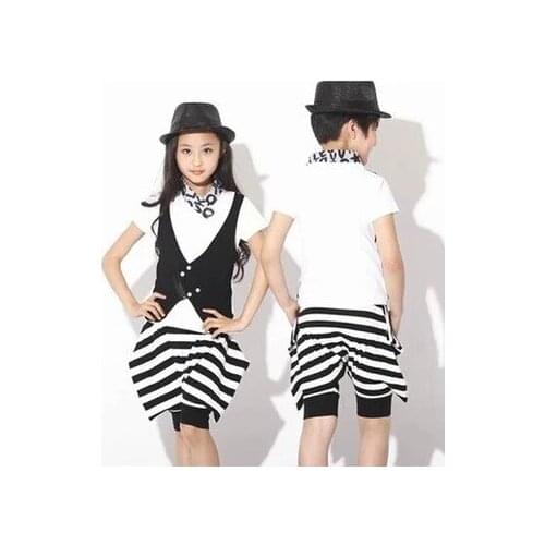 Children Jazz Dance Costumes striped Boys Girls Hip-hop Modern Dance Performances Clothing Set Kids Jazz Dance Wear