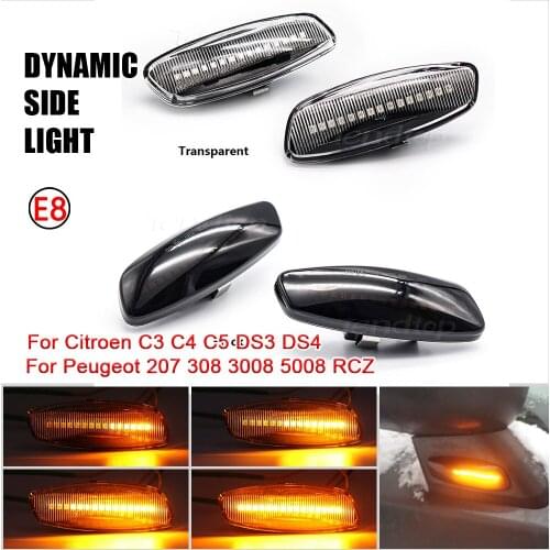 Dynamic LED Side Marker Lights Turn Signal Blinker Indicator Lamp For Citroen C3 C4 C5 DS3 DS4 For Peugeot 207 308 3008 5008 RCZ