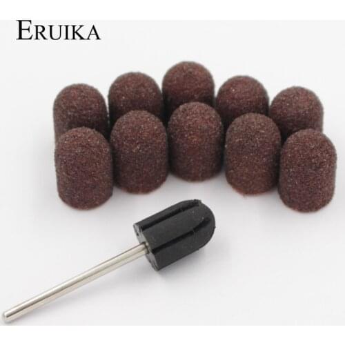 ERUIKA 10pcs 10*15mm Nail Drill bit Sanding Bands Block Caps Rubber Mandrel Grip Machine for Manicure And Pedicure Nail Art Tool