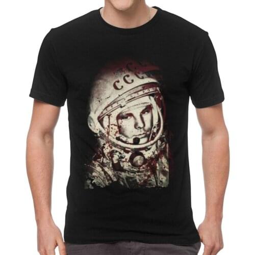 Vintage Yuri Gagarin T Shirt Mens Cotton Printing T-shirt Streetwear Tshirt Short Sleeve USSR Soviet Union Cosmonaut Tee Tops